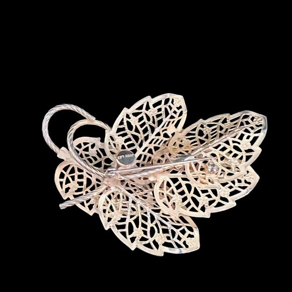 Vintage Judy Lee Open Work Gilded Layered Leaves Brooch (5171) - Picture 4 of 6